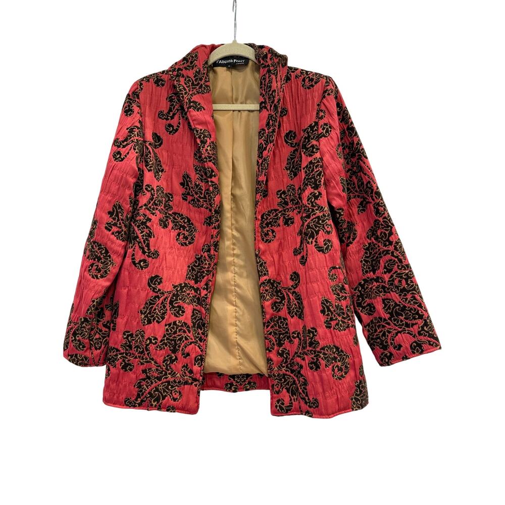 Painted Pony Vintage Pinkish Red Black Pattern Blazer Jacket Sz Small